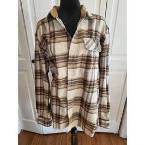 Dubinik Cream Plaid Flannel Button Up Corduroy Collar L Work Grunge Western